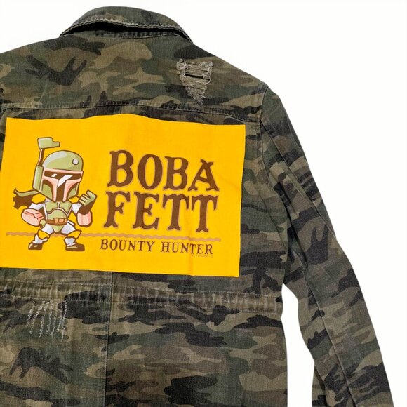 One-Of-A-Kind Boba Fett Custom Sans Souchi Camouflage Denim Jacket Sz S - Picture 4 of 14
